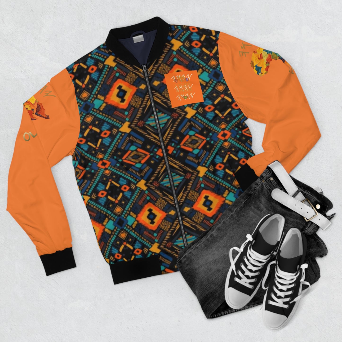 Yahuah Is My Light – Blue/Orange Kente Bomber Jacket - Scriptural Affirmations Collection