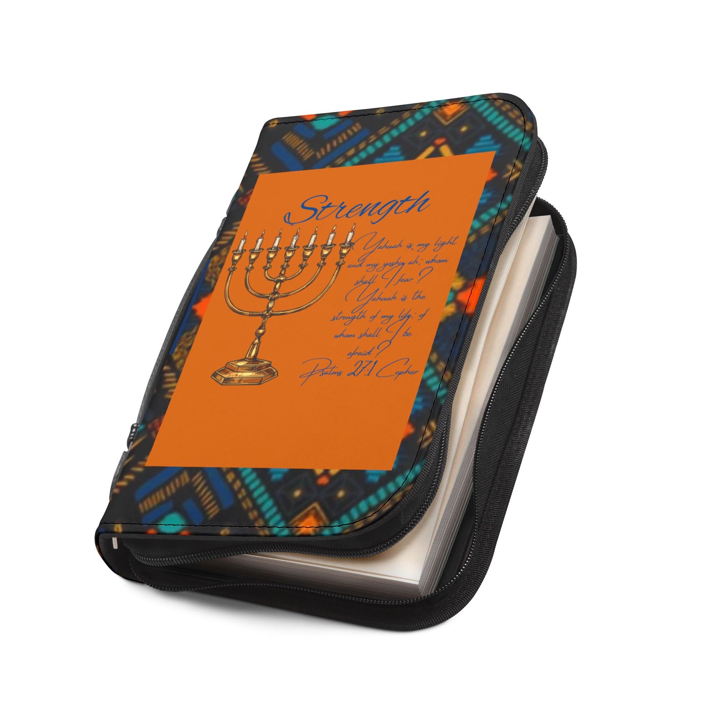 Yahuah Is My Light - Blue/Orange Kente Bible Cover - Scriptural Affirmations Collection