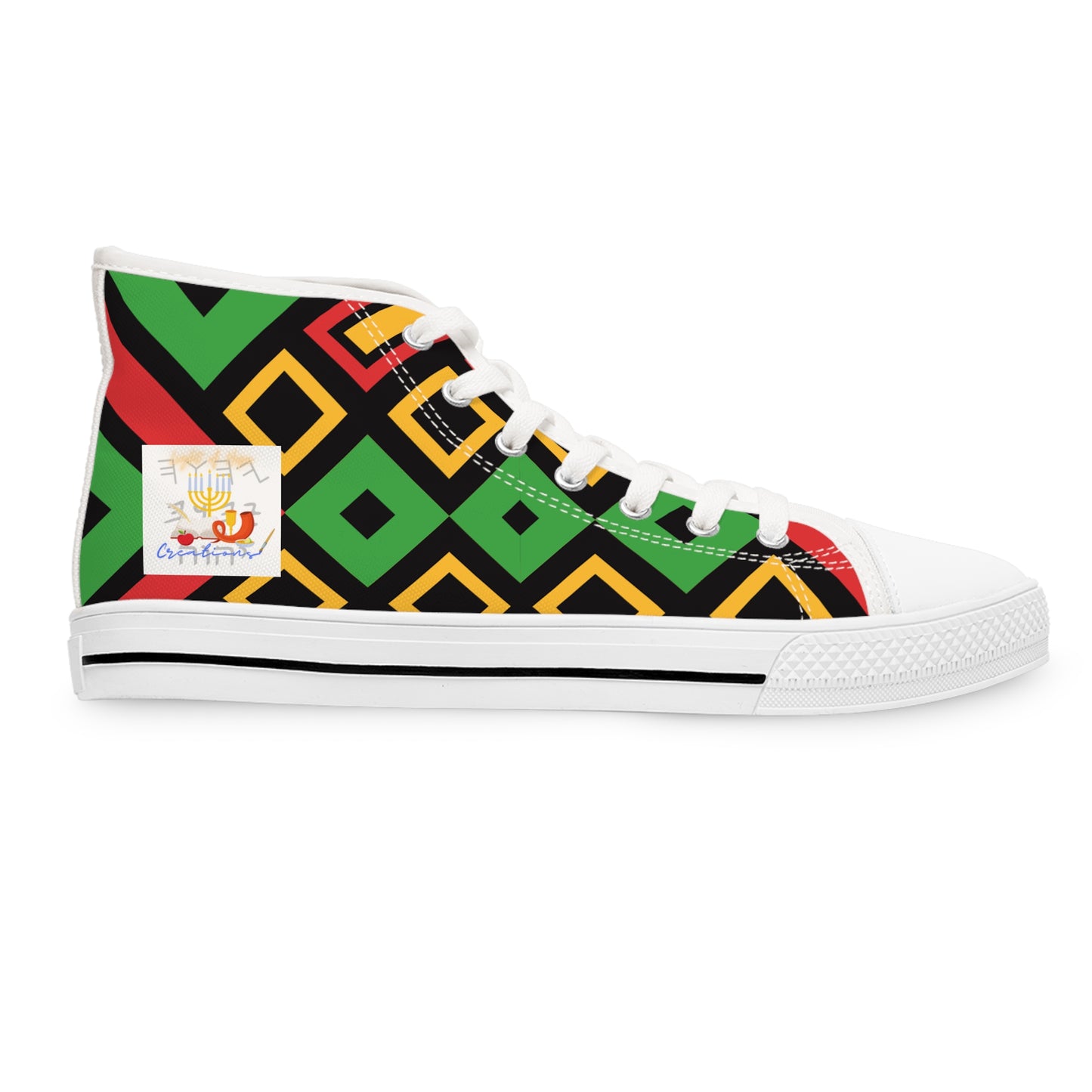 Love Righteousness - Green Kente Vibrant Women's High Top Sneakers  - Apocryphal Collection