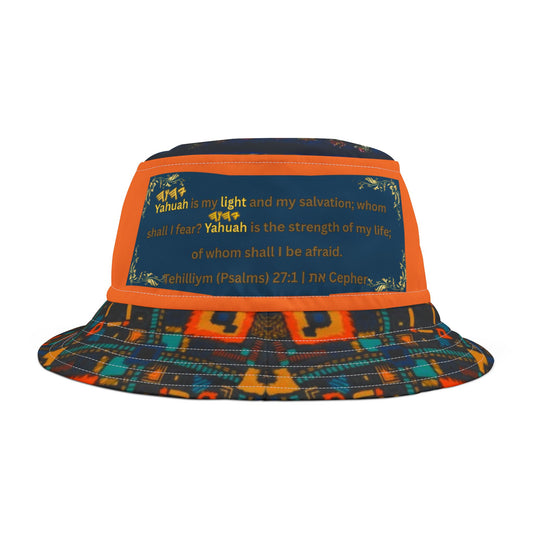 Yahuah Is My Light – Blue/Orange Kente Bucket Hat - Scriptural Affirmations Collection