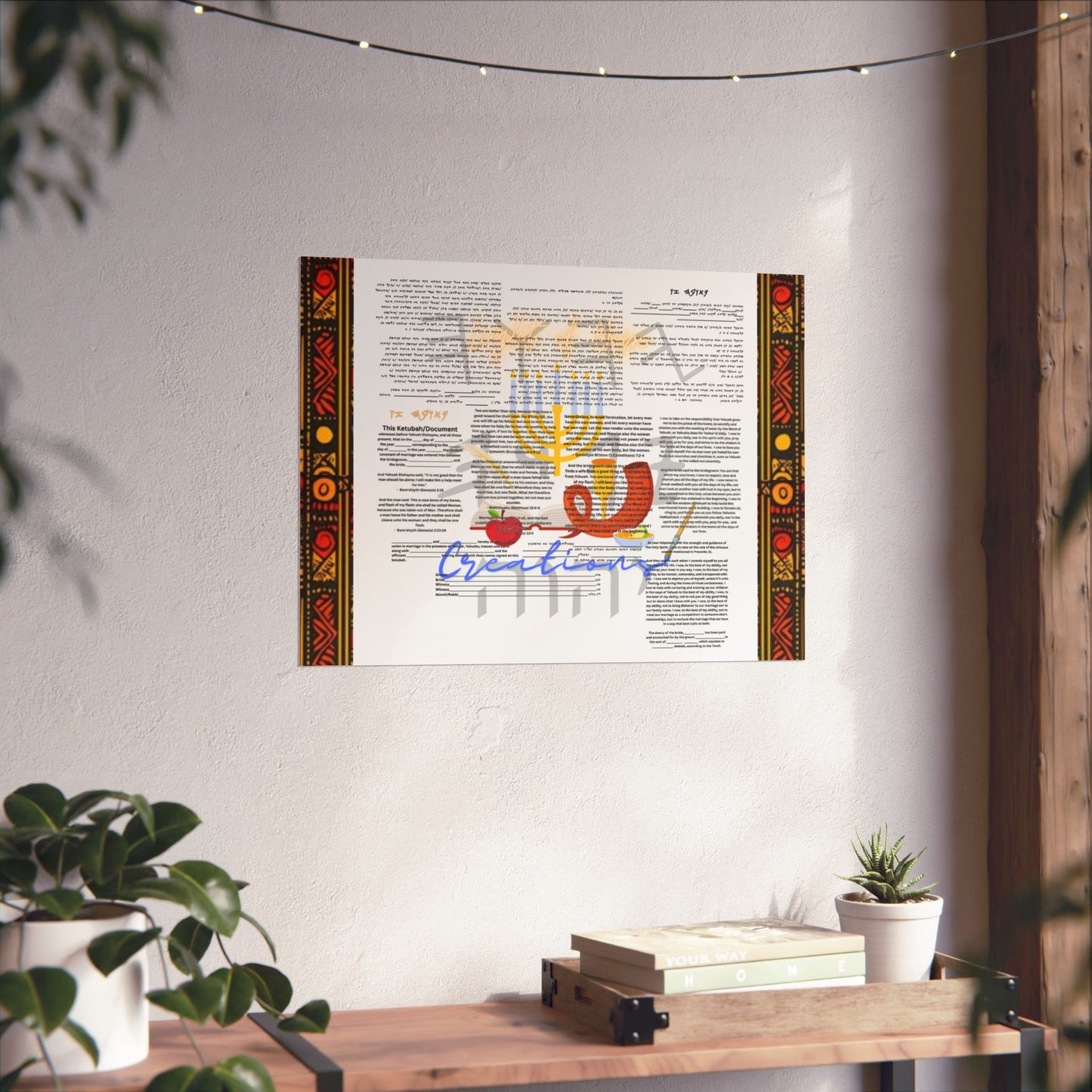 Marriage Ketubah- Black and Red Kente Ketubah Scrolls (Paleo Hebrew and English)- Qodesh Union Collection