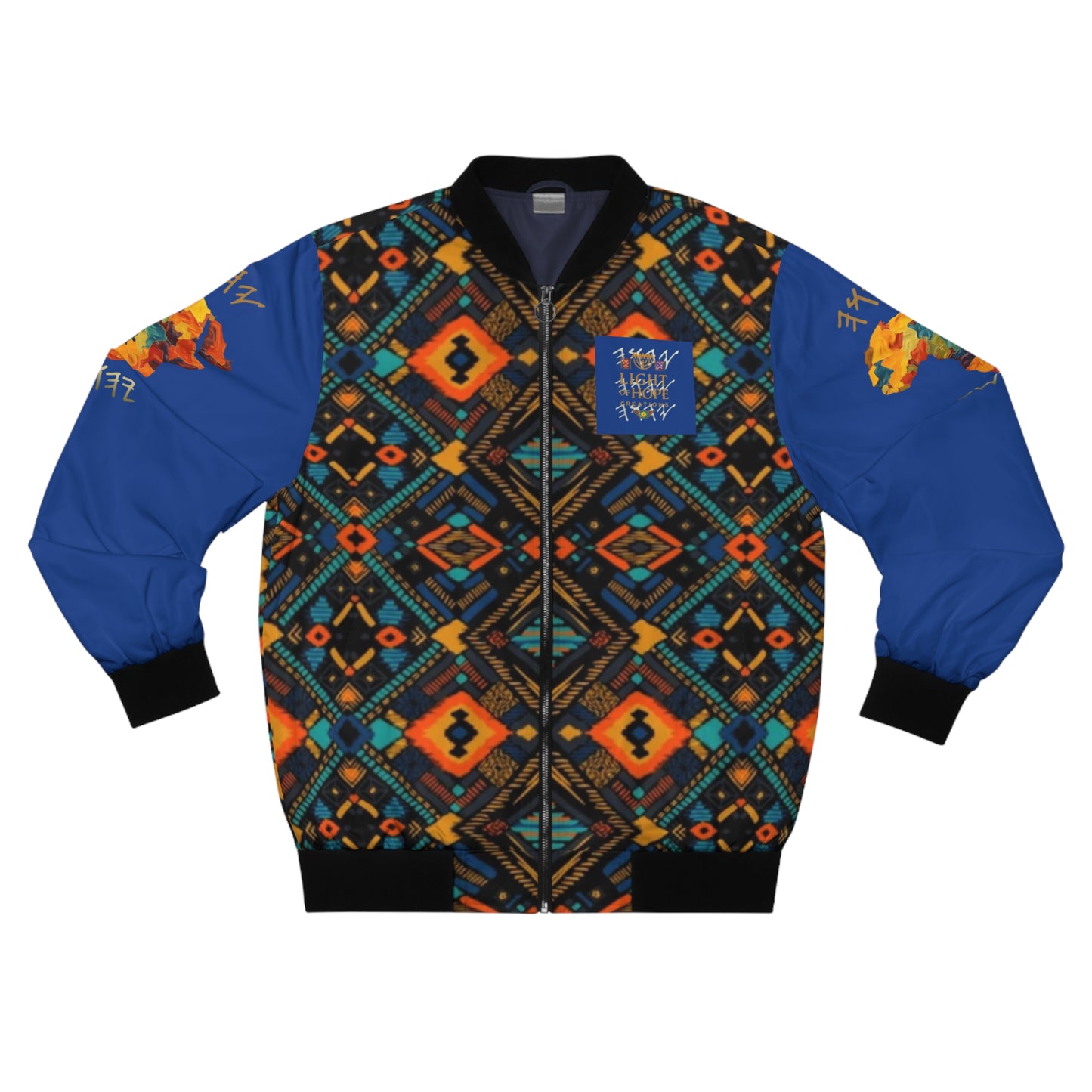 Yahuah Is My Light –  Blue Kente Bomber Jacket - Scriptural Affirmations Collection