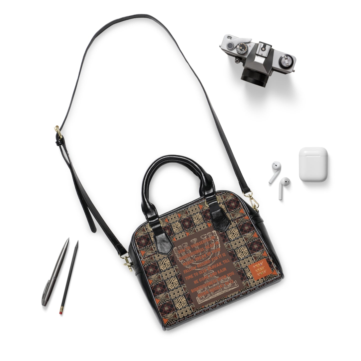 Break Up Your Fallow Ground - Brown Kente Shoulder Handbag - Biblical Principles Collection