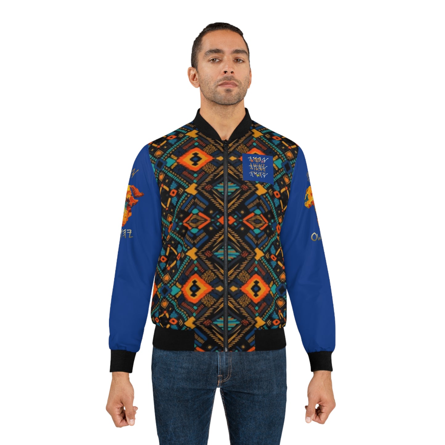 Yahuah Is My Light –  Blue Kente Bomber Jacket - Scriptural Affirmations Collection