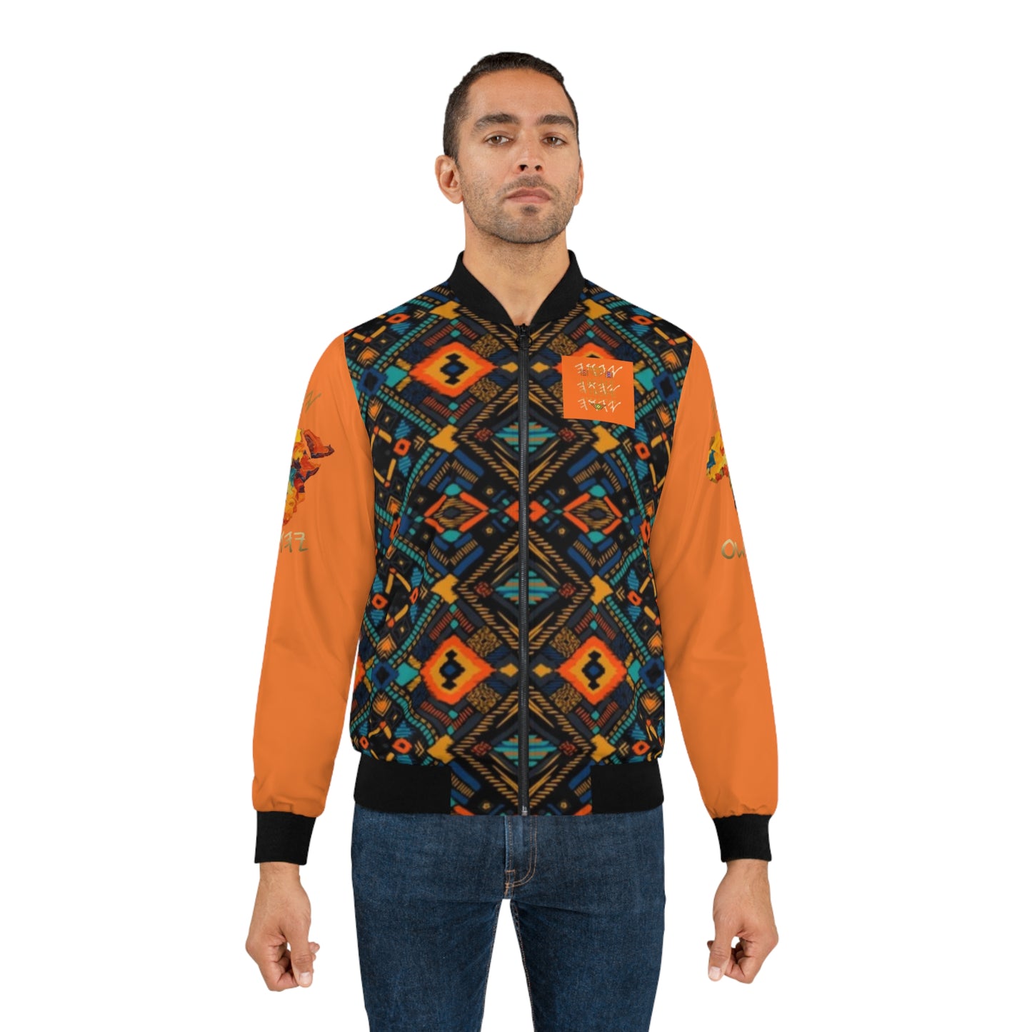 Yahuah Is My Light – Blue/Orange Kente Bomber Jacket - Scriptural Affirmations Collection