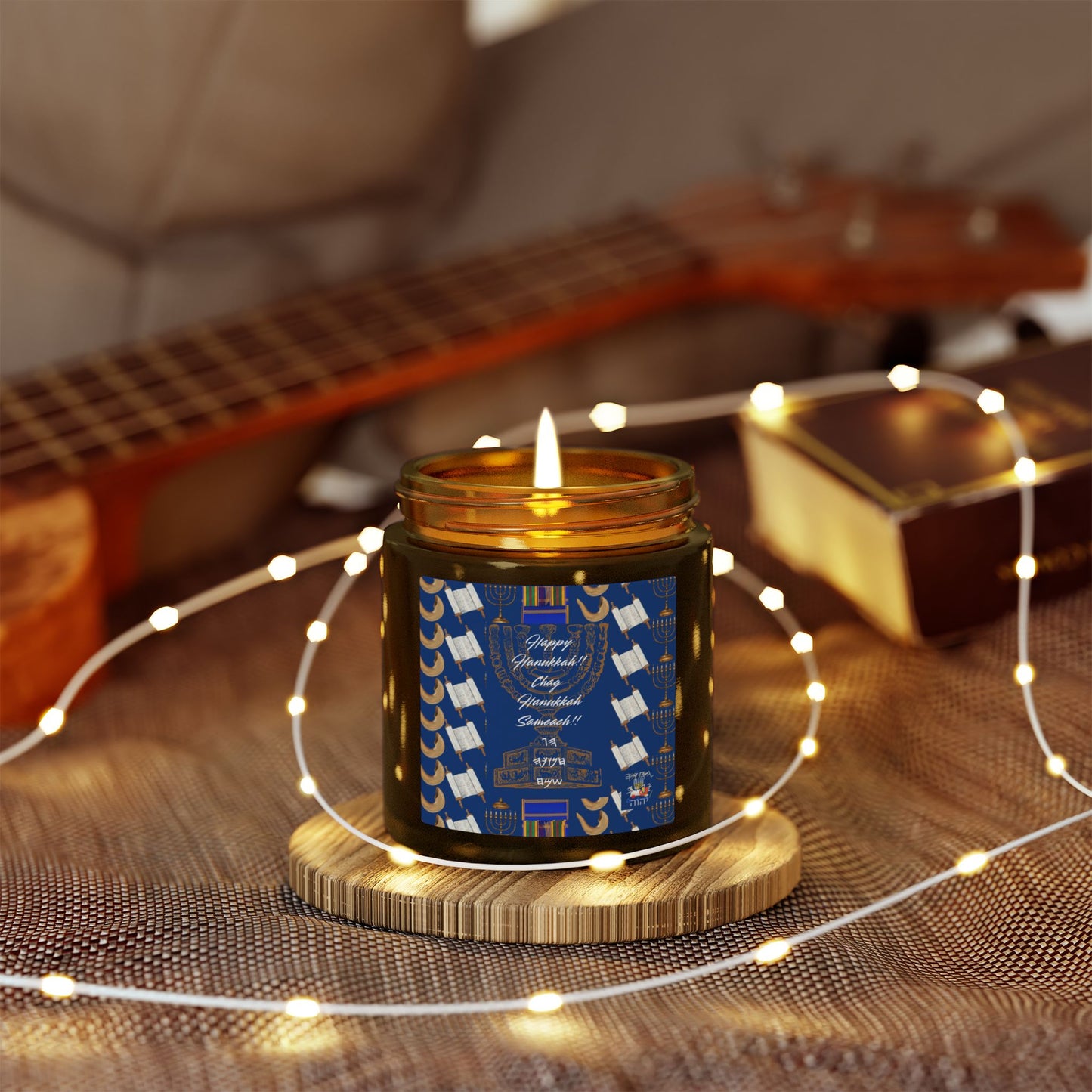 Happy Hanukkah Coconut Apricot Wax Candle (4oz, 9oz)