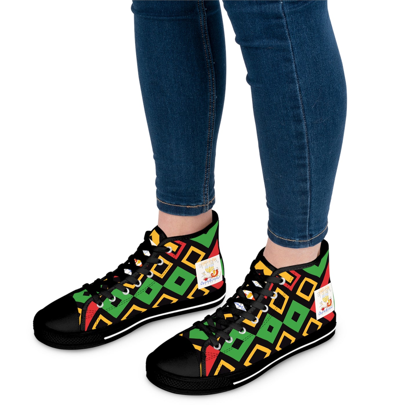 Love Righteousness - Green Kente Vibrant Women's High Top Sneakers  - Apocryphal Collection