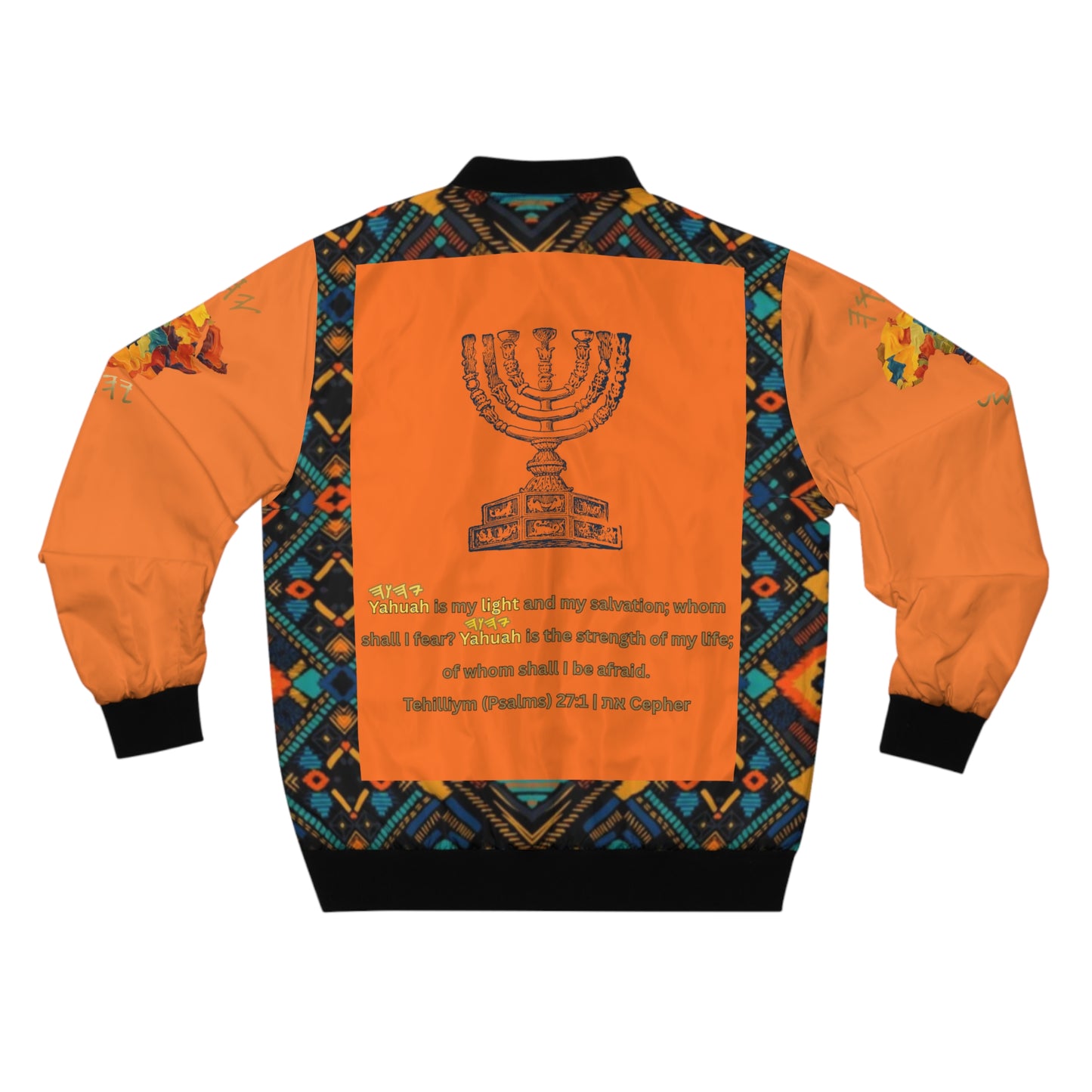 Yahuah Is My Light – Blue/Orange Kente Bomber Jacket - Scriptural Affirmations Collection