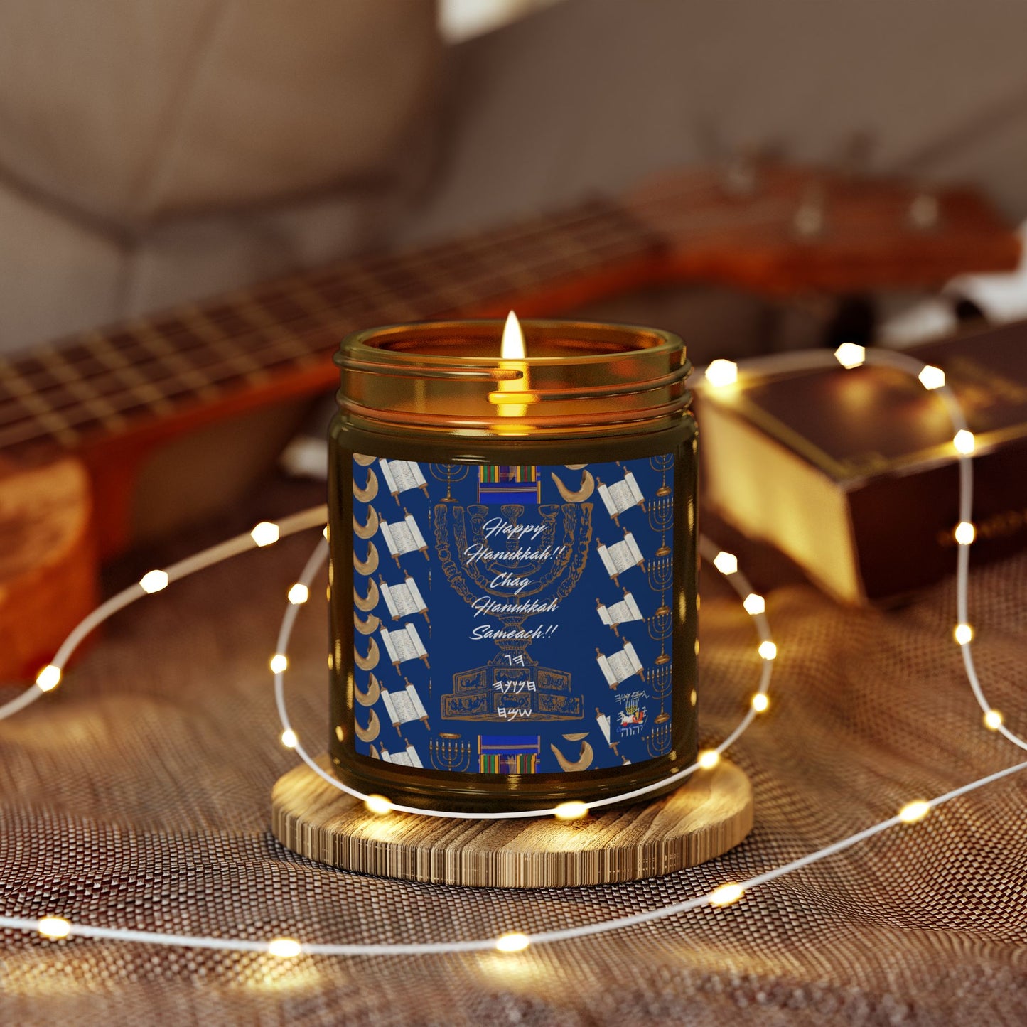 Happy Hanukkah Coconut Apricot Wax Candle (4oz, 9oz)