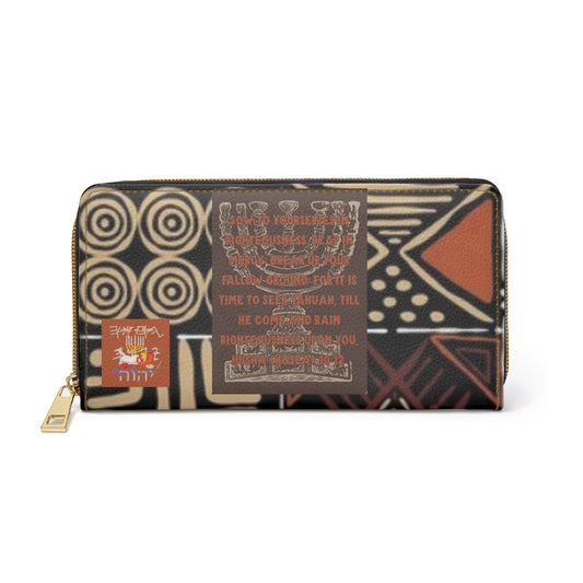 Break Up Your Fallow Ground - Brown Kente Designed Zipper Clutch Wallet  - Scriptural Affirmations Collection