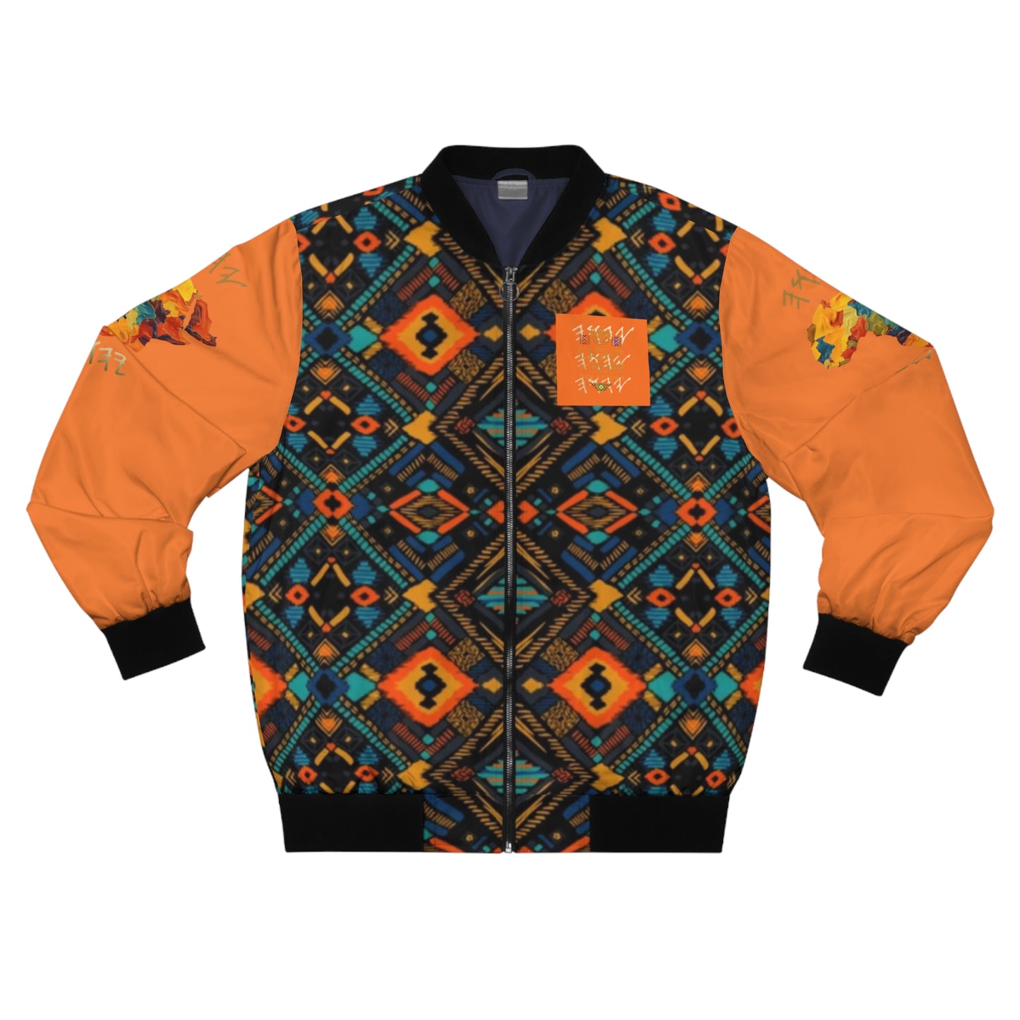 Yahuah Is My Light – Blue/Orange Kente Bomber Jacket - Scriptural Affirmations Collection